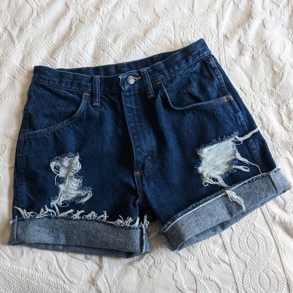 Vintage Rustler High Rise Distressed Cut-off Denim Shorts 27 - Picture 4 of 10